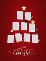 Merry Christmas Photo Frame Tree. Happy New Year Xmas Tree. vector