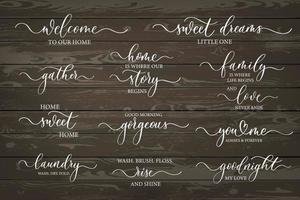 Calligraphy Family sign bundle, home, Farmhouse, lettering Quotes. vector