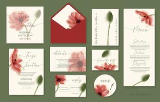Wedding poppy floral invitation, thank you, reply, menu, rsvp.