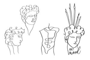 David Sculpture set one line sketch Modern Art. vector