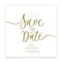 Save the date card. Wedding invitation template, with flower of rose and leaves in line. Minimalism style with calligraphy. vector