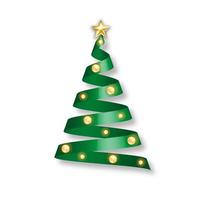 Green ribbon christmas tree with golden balls and star vector