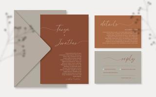 Terracotta wedding invitation set template with details and rsvp cards, Dusty rust invitation. vector