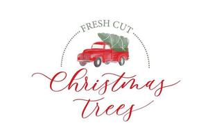 Fresh cut Christmas Trees. Calligraphy label for your business. vector