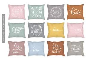 Design vector pillow cushion. Isolated pillow with Home sweet home lettering.