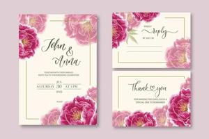 Wedding vector floral invite invitation thank you, reply watercolor design set magnolia pink flowers elegant.