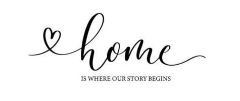Home is where our story begins. Lettering poster. vector
