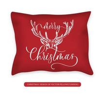 Holidays design of vector Pillow cushion with lettering and calligraphy Merry Christmas and deer. Decorative Throw Pillow design template.