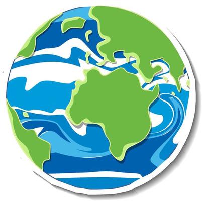 Earth globe cartoon sticker on white background