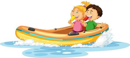 Couple kids on dinghy boat vector