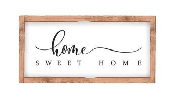 Home sweet home. Calligraphy wall art Sign in a wooden frame. vector