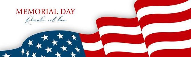 Memorial Day banner, website or newsletter header. Background with American national flag. United States of America holiday. vector