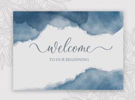 bienvenido a nuestro comienzo - cartel caligráfico de boda con acuarela. vector