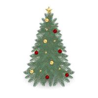 Vintage christmas tree with xmas decorations - ornaments, stars, balls. Merry Christmas and happy new year. vector