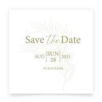 Save the date card. Wedding invitation template, with leaves in line. Minimalism style. vector