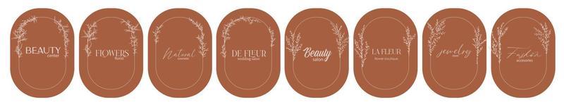 Logo design template and monogram concept in trendy linear style with arch, floral frame,emblem for fashion, beauty and jewellery, Wedding invitation, socia. La Fleur - flower in French.