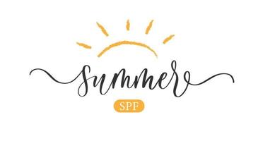 Summer SPF vector typography inscription. Fun quote hipster design logo or label. Hand lettering inspirational typography poster, banner.