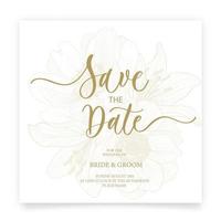 Save the date card. Wedding invitation template, with flowers peony, poppy, lily in line. Minimalism style with calligraphy. vector