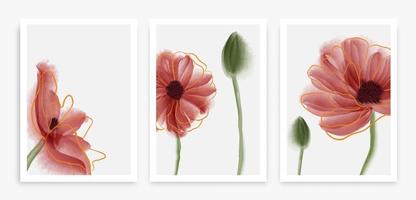 Abstract art red poppy flower background vector. Wall art design with watercolor art texture from floral and botanical flower, botanical leaves. vector
