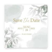 Save the date card. Wedding invitation template, with watercolor green leaves and handmade calligraphy. Minimalism style. vector