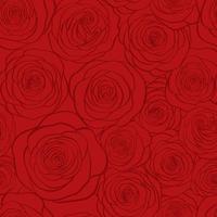 patrón transparente de vector con contornos de rosas sobre fondo rojo.