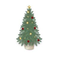 Vintage christmas tree with xmas decorations - ornaments, stars, garlands, balls in wicker basket. Merry Christmas and happy new year. vector