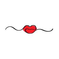 Hand drawn logo lips in black lines with red illustration. vector