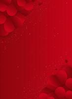 Valentine's Day background with red paper hearts on red background. vector