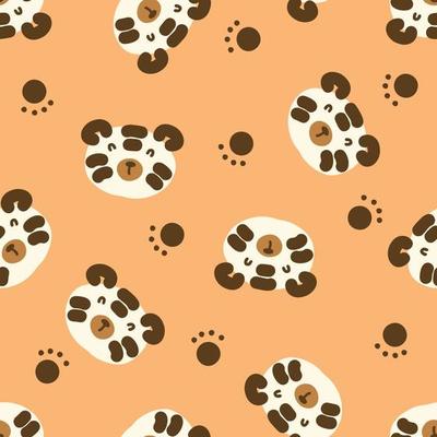 Doodle seamless pattern with tiger faces and paws.