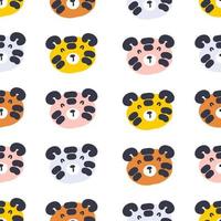 Hand drawn seamless pattern with cute tiger faces. vector