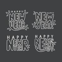 establecer línea arte feliz año nuevo 2020 letras dibujadas a mano, vector editable de estilo de fuente