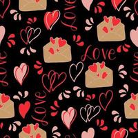 vector seamless pattern of hearts and gifts with congratulations declaration of love on Valentine's Day 14 February. Background for invitations, wallpaper, wrapping paper and scrapbooking