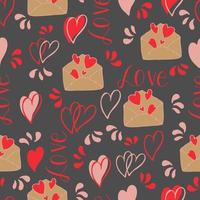 vector seamless pattern of hearts and gifts with congratulations declaration of love on Valentine's Day 14 February. Background for invitations, wallpaper, wrapping paper and scrapbooking