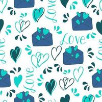 vector seamless pattern of hearts and gifts with congratulations declaration of love on Valentine's Day 14 February. Background for invitations, wallpaper, wrapping paper and scrapbooking