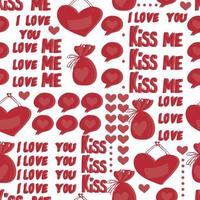 vector seamless pattern of hearts and gifts with congratulations declaration of love on Valentine's Day 14 February. Background for invitations, wallpaper, wrapping paper and scrapbooking