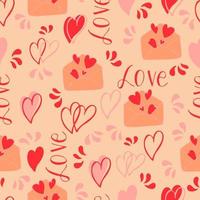 vector seamless pattern of hearts and gifts with congratulations declaration of love on Valentine's Day 14 February. Background for invitations, wallpaper, wrapping paper and scrapbooking