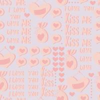 vector seamless pattern of hearts and gifts with congratulations declaration of love on Valentine's Day 14 February. Background for invitations, wallpaper, wrapping paper and scrapbooking