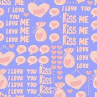 vector seamless pattern of hearts and gifts with congratulations declaration of love on Valentine's Day 14 February. Background for invitations, wallpaper, wrapping paper and scrapbooking