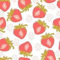 strawberry berry vector seamless pattern with dots and abstract spots on background