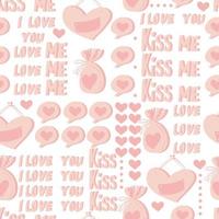 vector seamless pattern of hearts and gifts with congratulations declaration of love on Valentine's Day 14 February. Background for invitations, wallpaper, wrapping paper and scrapbooking