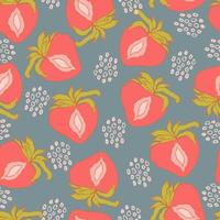 strawberry berry vector seamless pattern with dots and abstract spots on background