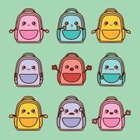 set of kawaii bag vector