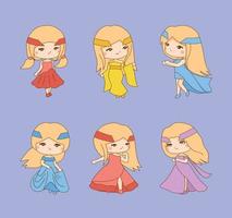 set of beautiful princess vector illustration