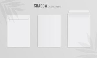 Illustration of three white paper letter envelope with leaves shadow overlay on isolated background vector