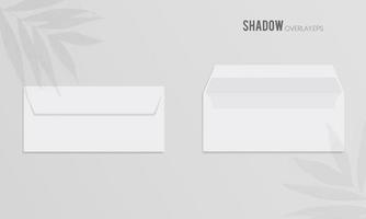 White paper letter envelope horizontal perspective with leaves shadow overlay illustration on isolated background vector