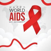 World Aids Day Desember 01st with red ribbon on world map background vector