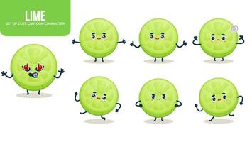 Set of cute lime cartoon character with different poses Premium Vector