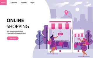 Online shopping concept with women buying some stuff in internet form a laptop. Landing modern page template vector illustration - Vector