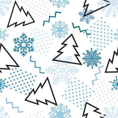 Christmas geometric pattern with fir tree. Abstract winter holiday nature background. Merry Christmas and Happy New Year greeting card design in 90s geometric style