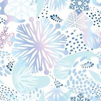 Snow seamless pattern. Abstract floral winter pattern with dots and snowflakes. Seasonal drawn texture. Winter holiday backdrop. Artistic stylish tiled background from Christmas collection. vector